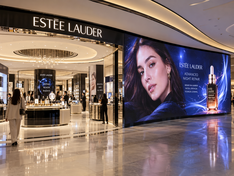 Curved flexible LED display in a retail environment