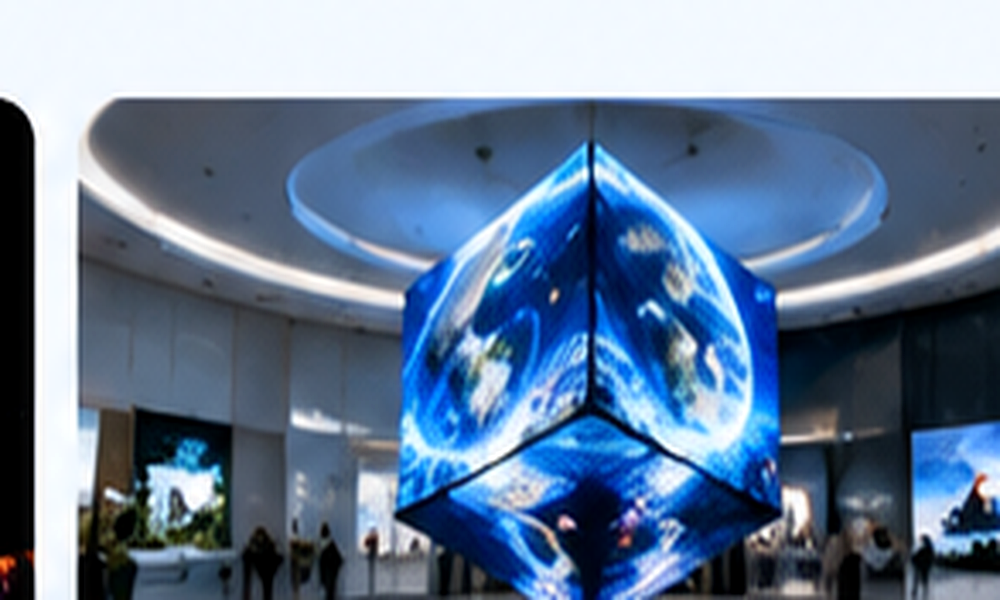 Colorful LED cube above a live event stage